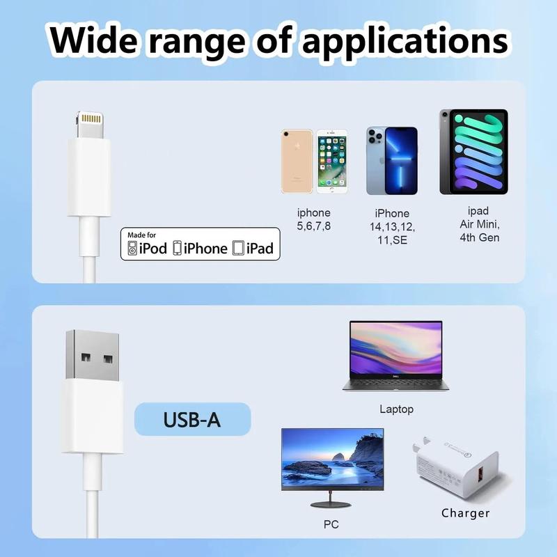 2pc 15W USB-A Fast Charging Data Cable, Fast Charging USB Data Cable, Portable Cable for iPhone iPad