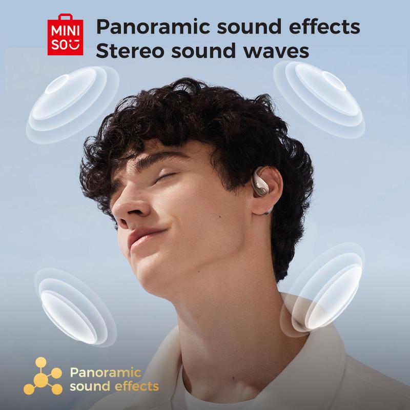 MINISO M95 AI Headphones Translation Earbuds True Wireless Open Earbuds Bluetooth 5.4 IPX5 Waterproof 48Hours Play time OWS Headphones Immersive Premium Sound Long Distance Connection Headset Headphones Built-in Microphone Earbuds