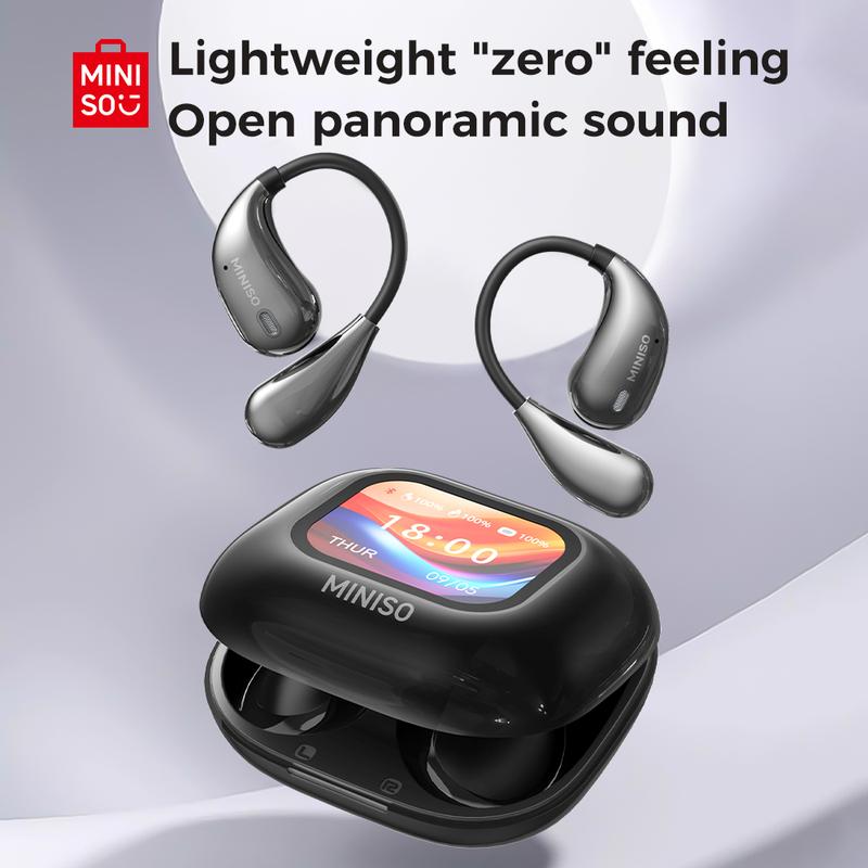 MINISO M95 AI Headphones Translation Earbuds True Wireless Open Earbuds Bluetooth 5.4 IPX5 Waterproof 48Hours Play time OWS Headphones Immersive Premium Sound Long Distance Connection Headset Headphones Built-in Microphone Earbuds