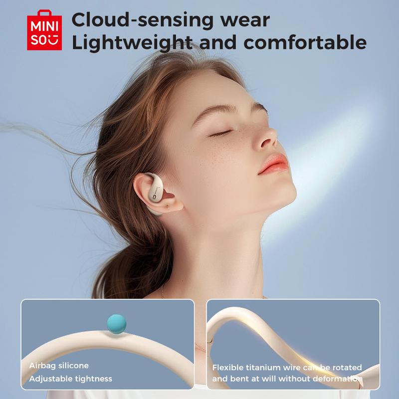 MINISO M95 AI Headphones Translation Earbuds True Wireless Open Earbuds Bluetooth 5.4 IPX5 Waterproof 48Hours Play time OWS Headphones Immersive Premium Sound Long Distance Connection Headset Headphones Built-in Microphone Earbuds