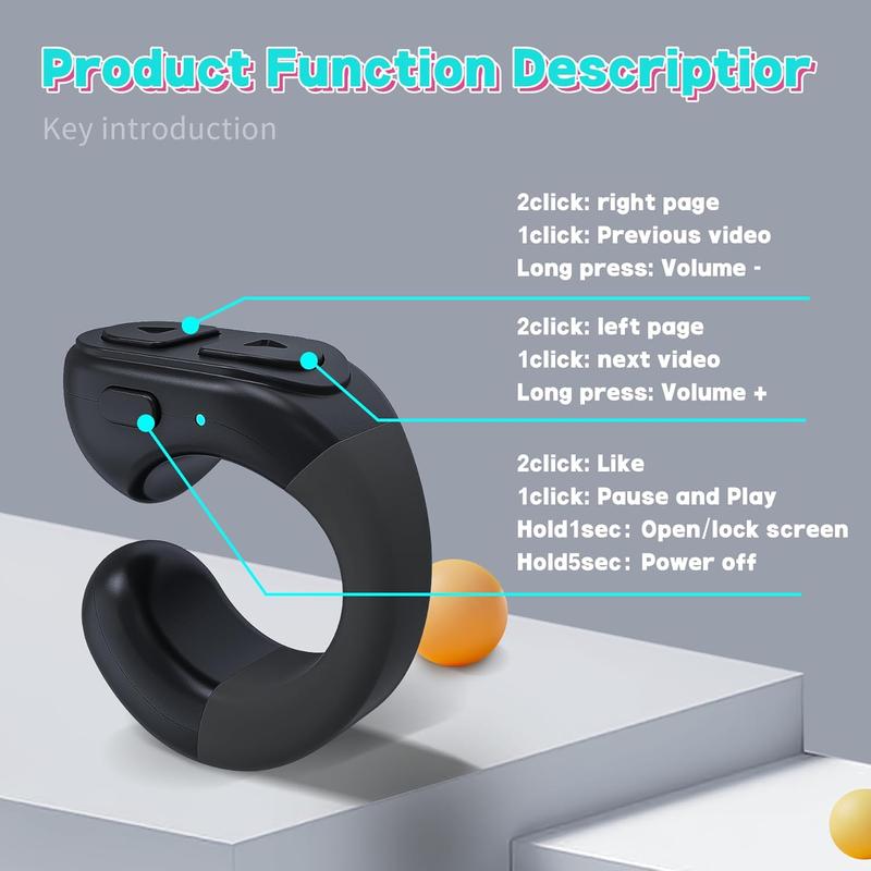 Tiktok Trending Bluetooth Smart Scrolling Ring Kindle App Remote Page Turner with Cell Phone Stands Wireless Camera Shutter Selfie Button - Compatible with iPhone Ipad Android