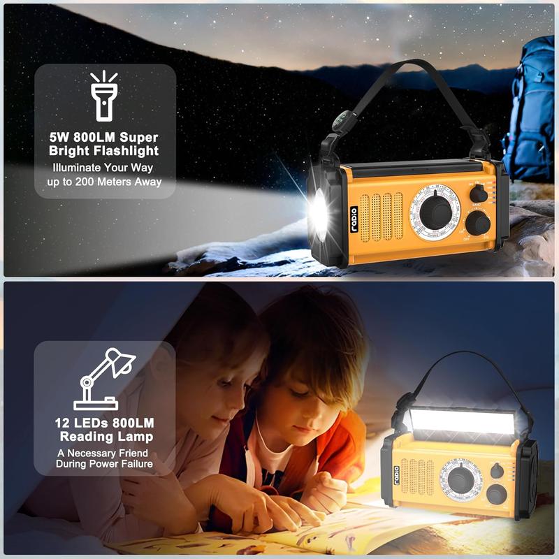 13000mAh Emergency Weather Radio, 5-Way Powered Solar Hand Crank Radio, Battery Operated NOAA AM FM Radio,Flashlight & Reading Lamp,Phone Charger,SOS,Compass for Hurricane Camping Outdoor Survival Kit