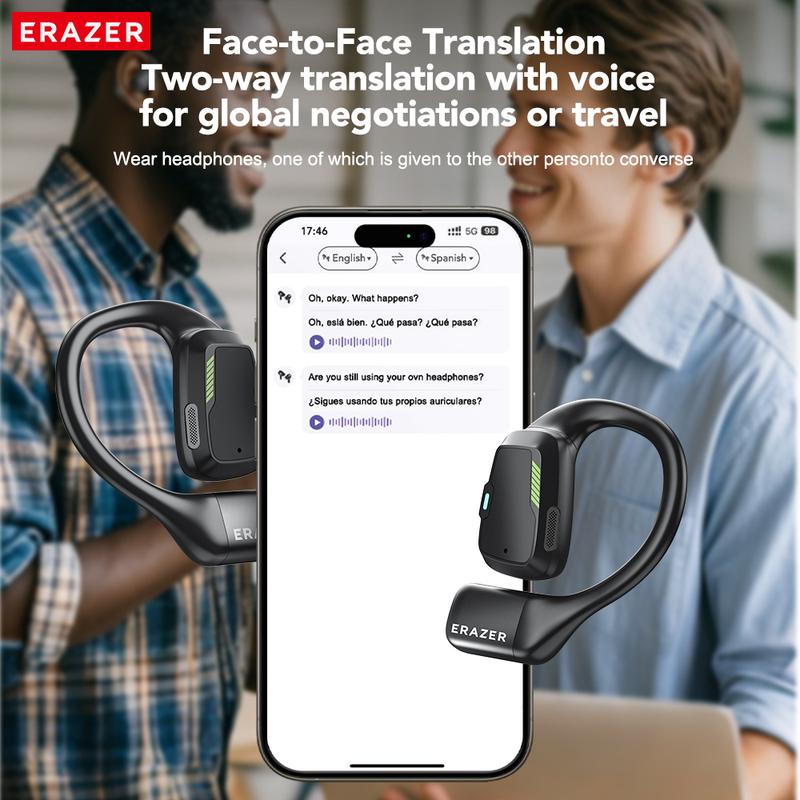 ERAZER XP6 AI Headphones Open Free Wireless Bluetooth Earbuds Translation Bluetooth Earphones For Listening To Music & Calling, Support 150 Languages Bluetooth Translation Wireless Headphones