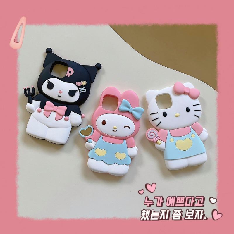 Sanrio Hello Kitty 3D Stereoscopic Phone Case For IPhone 15 14 13 12 11 Pro Max XR XS Kuromi Melody Silicone Soft Back Cover Y2K