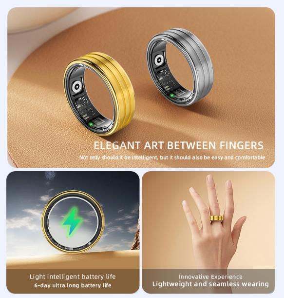 Multifuntional Smart Ring,5ATM Waterproof with Charging Compartment,Wearable Fitness Sleep Heart Rate Tracker with Multiple Sport Modes, iOS, Android