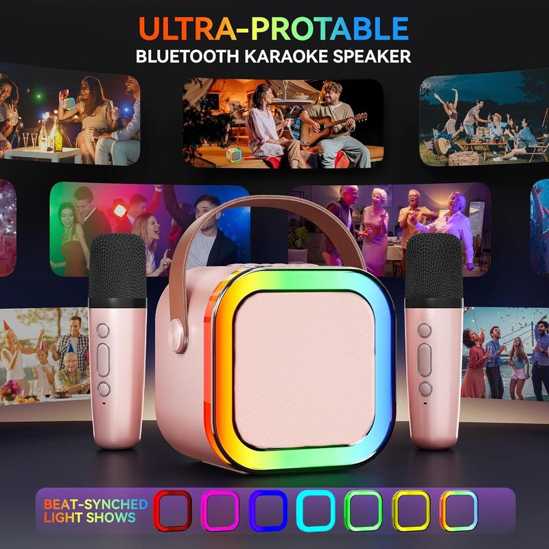 Karaoke Machine for Kids Adults, Portable Bluetooth Mini Karaoke Microphone Singing Speaker with 2 Wireless Mic and Light,Toys for All Smartphones,Birthday, Family,Home Party (Rose Gold)