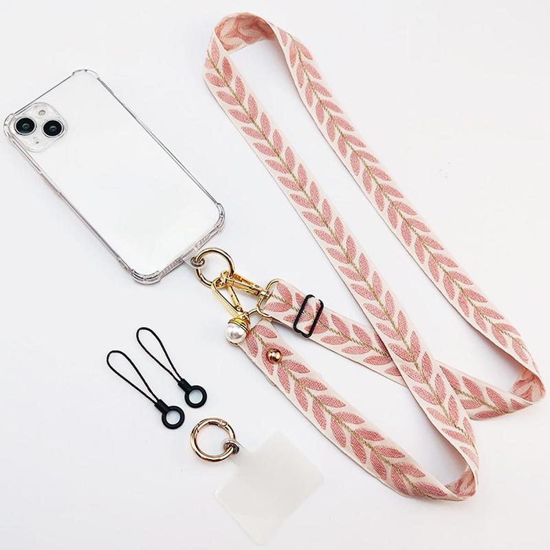 Leaf Pattern Phone Lanyard with Phone Tether Patch, Adjustable Phone Strap, Multifunctional Phone Lanyard, Anti-lost Phone Strap for Women & Men