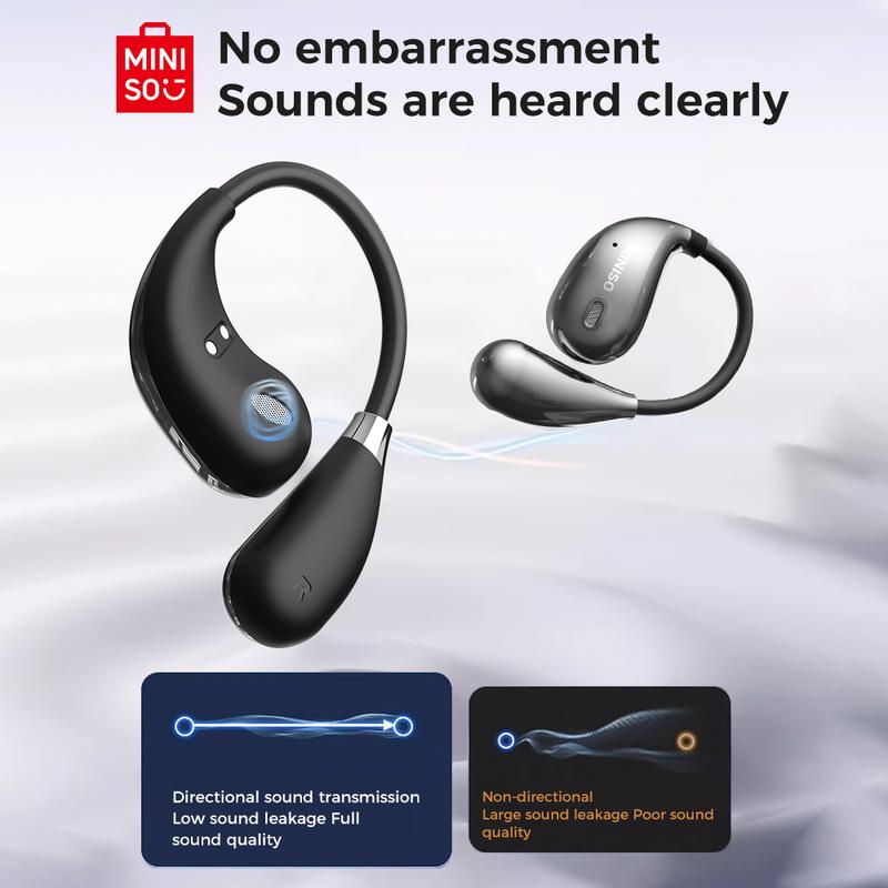 MINISO M95 AI Headphones Translation Earbuds True Wireless Open Earbuds Bluetooth 5.4 IPX5 Waterproof 48Hours Play time OWS Headphones Immersive Premium Sound Long Distance Connection Headset Headphones Built-in Microphone Earbuds