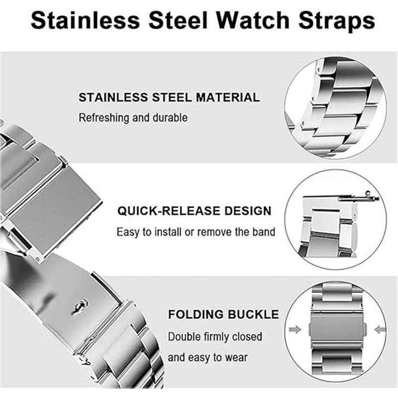 Stainless Steel Watch Band for Men & Women, 20mm 22mm Watch Band Compatible with Samsung Galaxy Watch 3 4, Huawei GT2 GTR