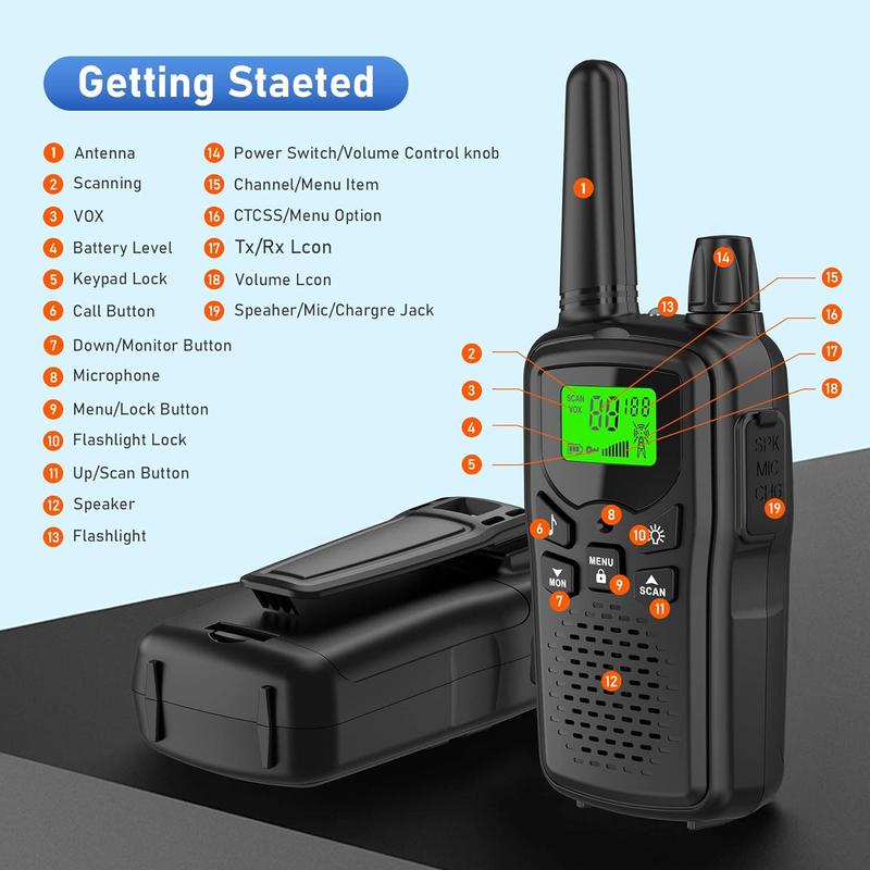 Walkie Talkies, Long Rang Walkie Talkies with 22 FRS Channels,Walkie Talkies for Adults with Lamp,VOX,LCD Display for Outdoor Activities Black