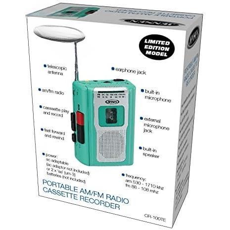 CR-100 Retro Portable AM FM Radio Personal Cassette Player Compact Lightweight Design Stereo AM FM Radio Cassette Player Recorder & Built in Speaker (Teal Limited Edition)