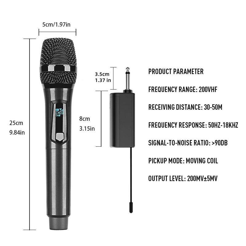 Wireless Microphone, USB Rechargeable Wireless Microphone, Portable Microphone for Karaoke Singing, Speech, Wedding, Church, PA System