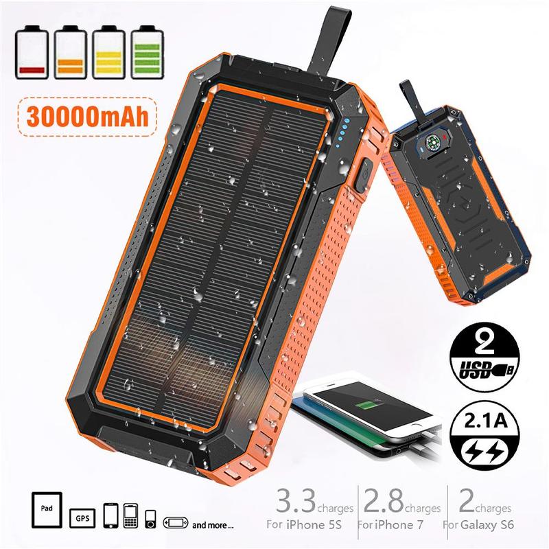 Solar Charger, 30000mAh with USB C Input Output, Portable Wireless Charger for Cell Phones, QC3.0 Quick Charger with LED Flashlight, Waterproof Charger,. Charge six devices at the same time