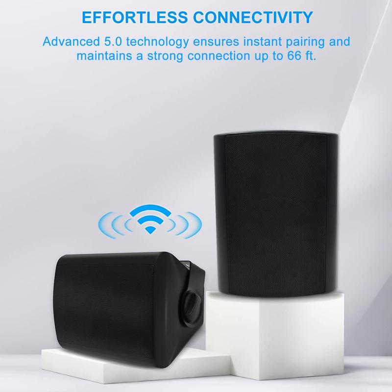 HERDIO Waterproof Active and Passive Wireless Bluetooth Outdoor Paired Speaker - 4 inch 5.25 inch 6.5 inch (Black white)