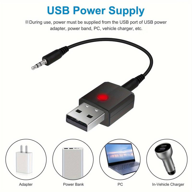 USB Wireless Audio Adapter, Mini Wireless Transmitter Receiver, Wireless Audio Adapter with 3.5mm AUX for Car Headphones PC TV Home Stereo, No Driver Required