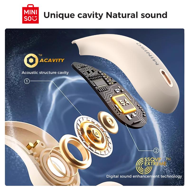 MINISO M95 AI Headphones Translation Earbuds True Wireless Open Earbuds Bluetooth 5.4 IPX5 Waterproof 48Hours Play time OWS Headphones Immersive Premium Sound Long Distance Connection Headset Headphones Built-in Microphone Earbuds