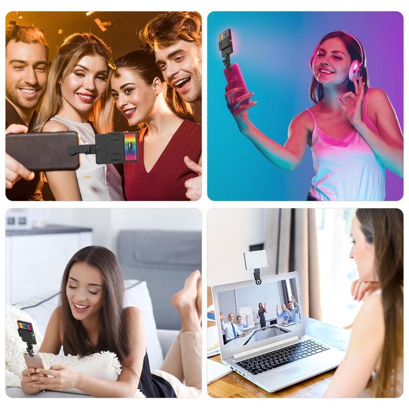 RGB Selfie Light for Camera, 360° Full Color Phone LED Light, 2000mAH Photography Lighting with Clip and Cold Shoe for Phone Laptop Camera, Video Light for Selfie Makeup, Birthday Gifts