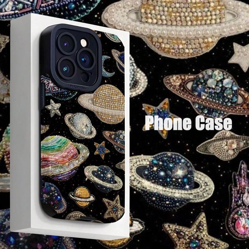 Rhinestone Decor Phone Case, 3D Space Ship Pattern Phone Case, Shockproof Phone Protective Cover Compatible with iPhone 11 12 13 14 15 16 Pro Max Pro Plus