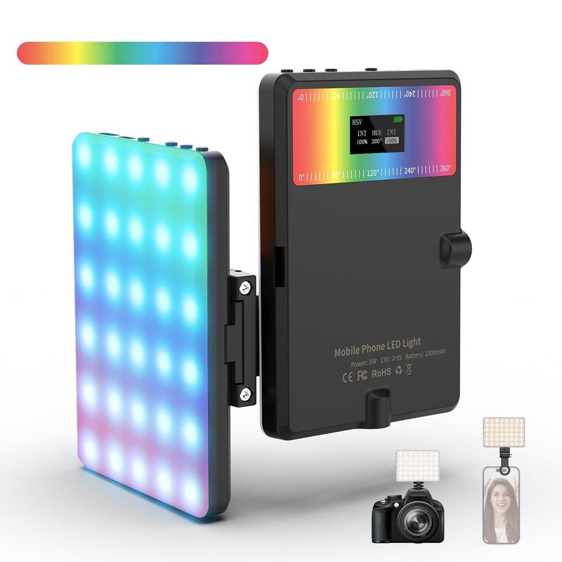 RGB Selfie Light for Camera, 360° Full Color Phone LED Light, 2000mAH Photography Lighting with Clip and Cold Shoe for Phone Laptop Camera, Video Light for Selfie Makeup, Birthday Gifts