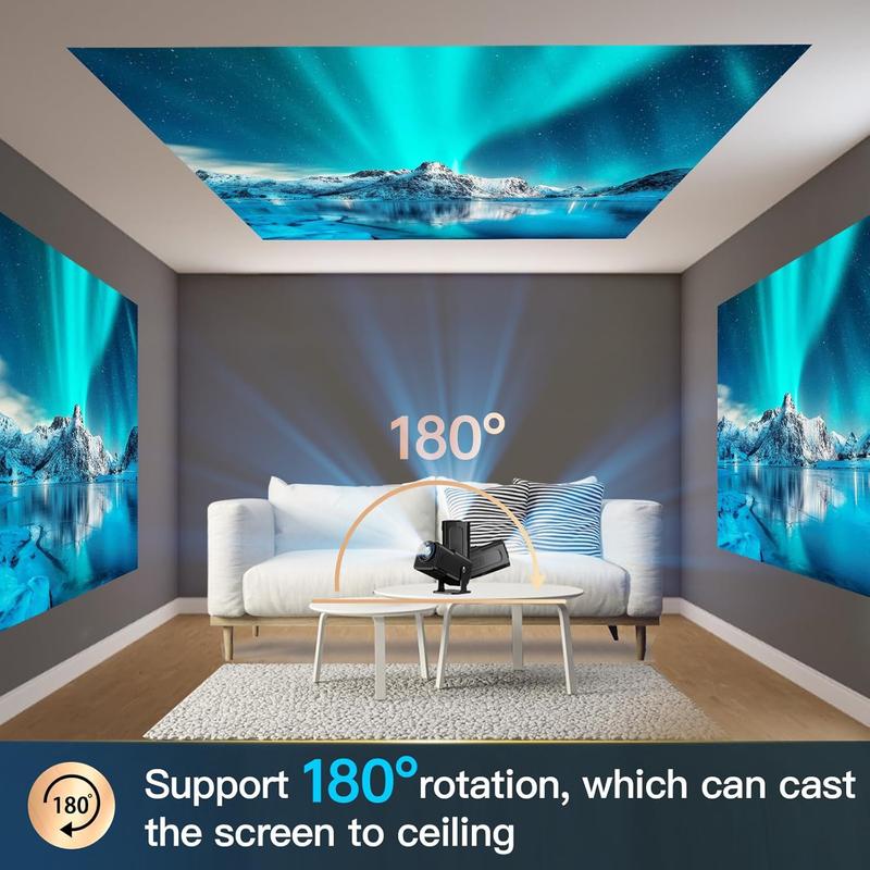 Mini Projector, 1080P Smart Projrctor Built-in Android TV 11.0, with Wifi 6 , Auto Keystone 4K Supported 10000 Lumens, 180 Degree Rotation Short Throw Projector Audio Automatic Bulb Screen