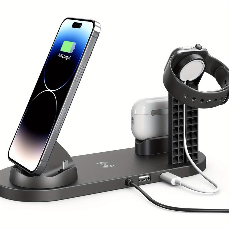 15W Wireless Charging Station, Foldable Charger Stand, Multifunctional Charging Station for iPhone & Samsung & Apple Watch & AirPods