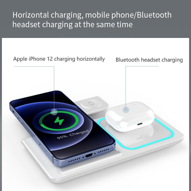 Wireless Charging Base, Foldable 15W Fast Charging Station, Multi Device Wireless Charger Compatible with iPhone 15 Apple Watch AirPods