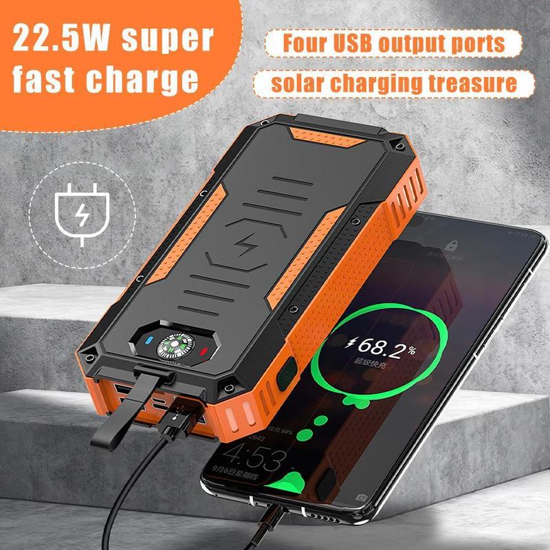 Solar Charger, 30000mAh with USB C Input Output, Portable Wireless Charger for Cell Phones, QC3.0 Quick Charger with LED Flashlight, Waterproof Charger,. Charge six devices at the same time