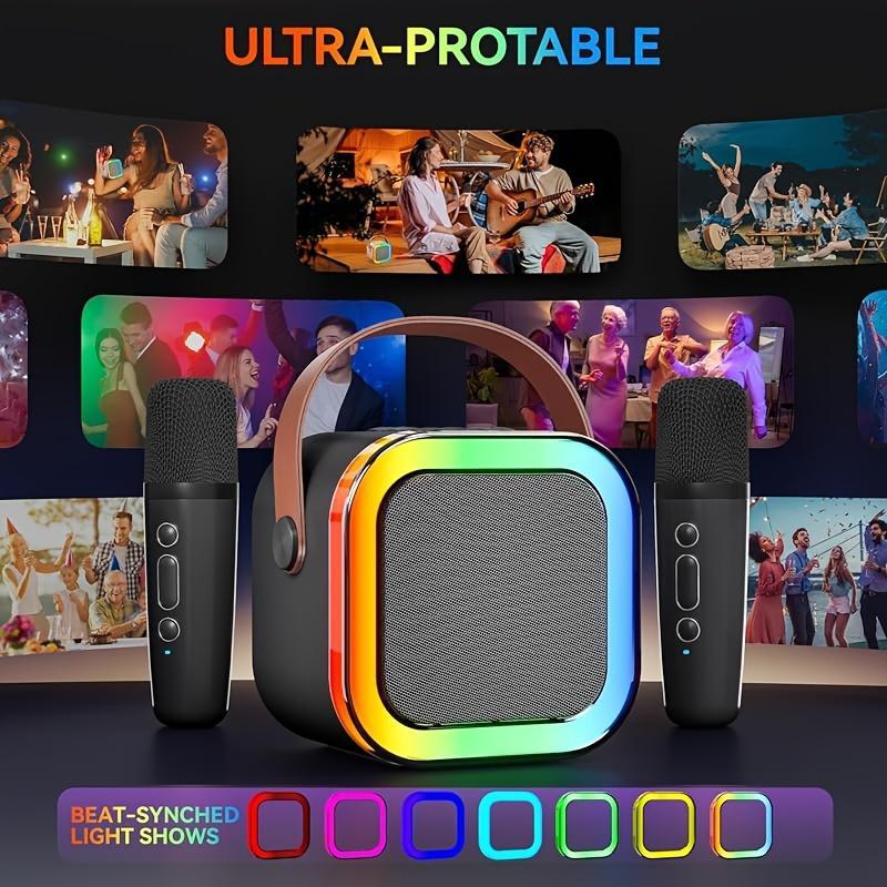 Portable Wireless Speaker with Microphone, Rechargeable LED Light Bluetooth-compatible Speaker with Microphone, Home Karaoke Machine for Home Party