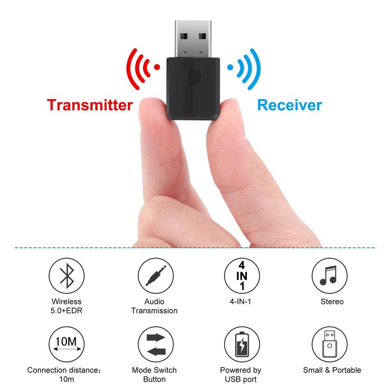 USB Wireless Audio Adapter, Mini Wireless Transmitter Receiver, Wireless Audio Adapter with 3.5mm AUX for Car Headphones PC TV Home Stereo, No Driver Required