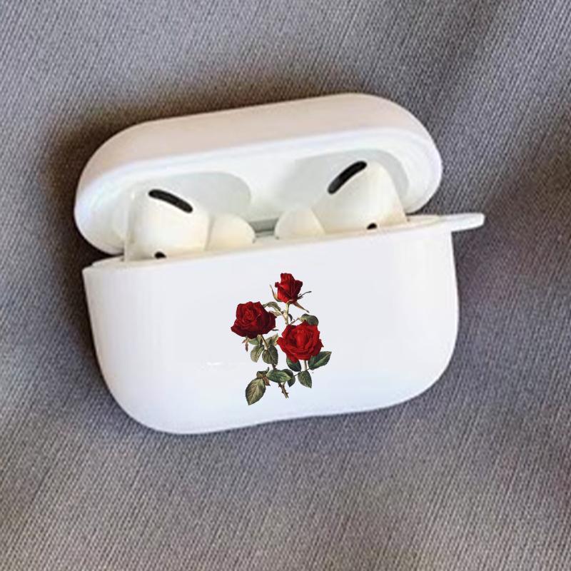 Elegant Rose Design Earphones Case with Hiking Buckle, Floral Pattern Shockproof Anti-fall TPU Cover for AirPods 1 2, 3, Pro, Pro 2, Gift for Birthday