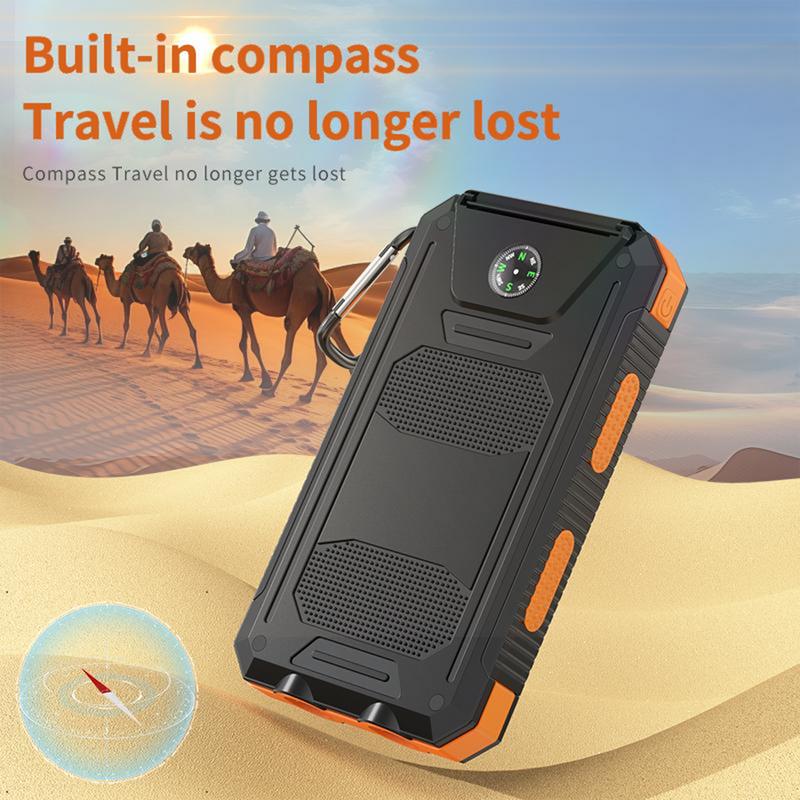 20000mAh Portable Solar Charger Power Bank with Dual USB Ports & LED Flashlight, Compact Waterproof & Shockproof Outdoor Charging Station, Compass & Carabiner Compatible with i Phone Samsung Android Smartphones