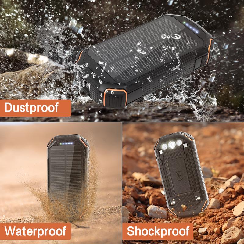 36,000mAh Solar Power Bank,Wireless Portable Charger With 3 ports 4 Output, 3A Fast Charge 18W Solar Charger External Battery With Flashlight For Phone, Tablet and Camping Outdoors,IP67 waterproof technology