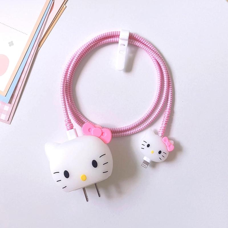 2 Packs 3D Cute Cartoon Charger Cover Charger Protector Charger Case Cable Protector for iPhone Fast Charger 18W 20W USB-C Power Adapter and Lightning Cable (2Packs)