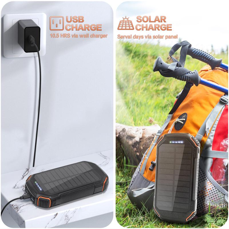 36,000mAh Solar Power Bank,Wireless Portable Charger With 3 ports 4 Output, 3A Fast Charge 18W Solar Charger External Battery With Flashlight For Phone, Tablet and Camping Outdoors,IP67 waterproof technology