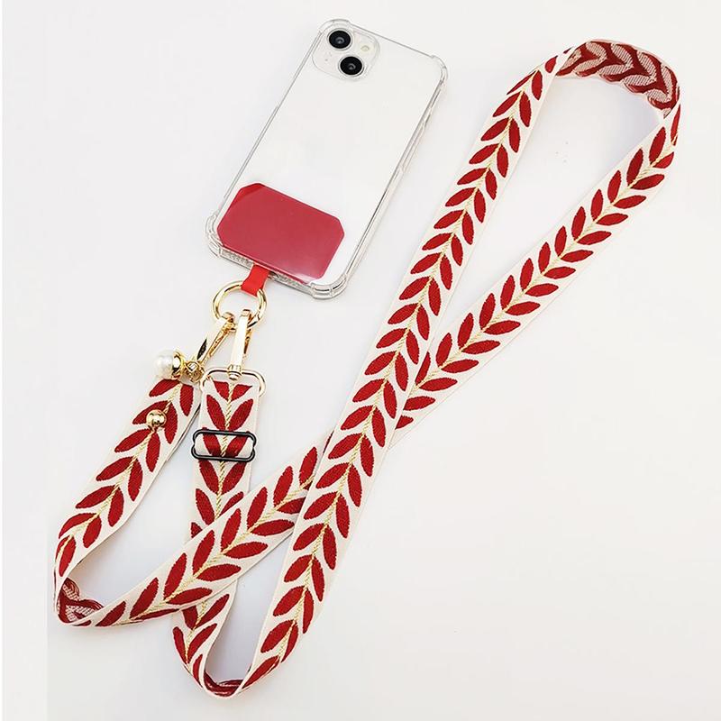 Leaf Pattern Phone Lanyard with Phone Tether Patch, Adjustable Phone Strap, Multifunctional Phone Lanyard, Anti-lost Phone Strap for Women & Men