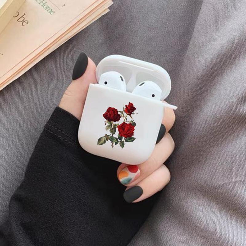 Elegant Rose Design Earphones Case with Hiking Buckle, Floral Pattern Shockproof Anti-fall TPU Cover for AirPods 1 2, 3, Pro, Pro 2, Gift for Birthday