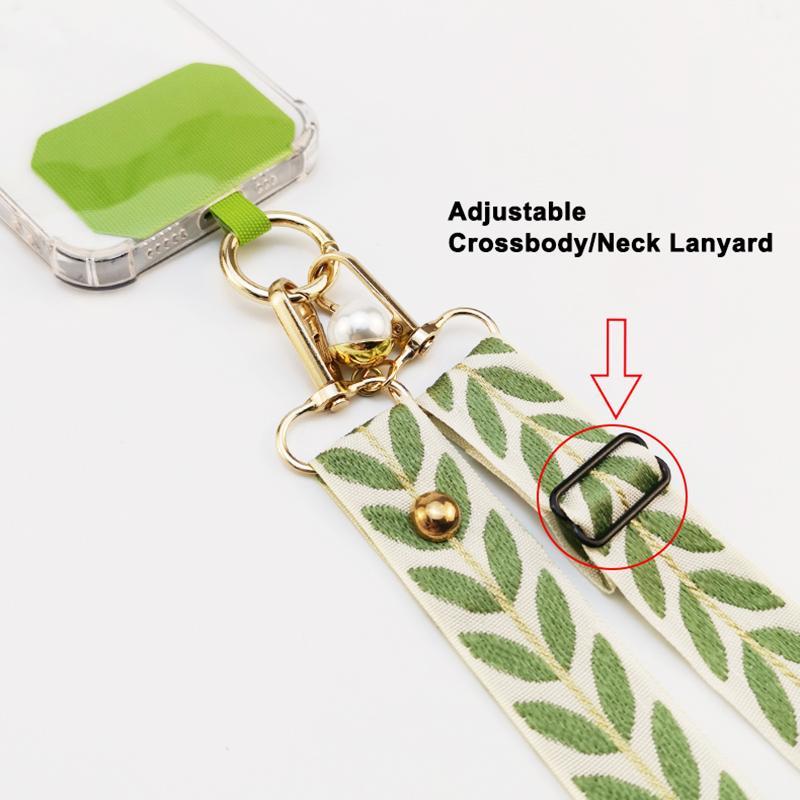 Leaf Pattern Phone Lanyard with Phone Tether Patch, Adjustable Phone Strap, Multifunctional Phone Lanyard, Anti-lost Phone Strap for Women & Men