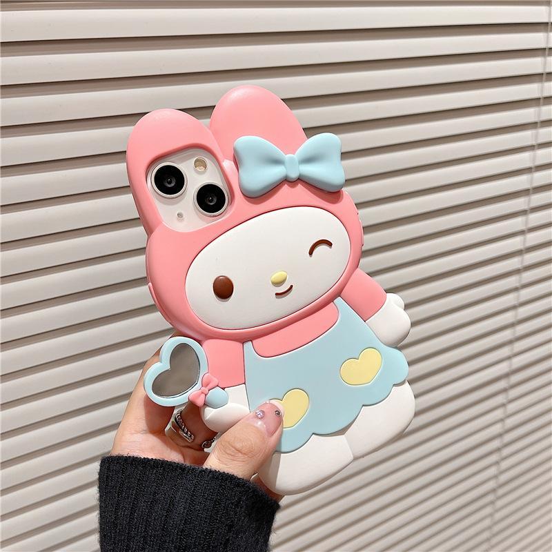 Sanrio Hello Kitty 3D Stereoscopic Phone Case For IPhone 15 14 13 12 11 Pro Max XR XS Kuromi Melody Silicone Soft Back Cover Y2K