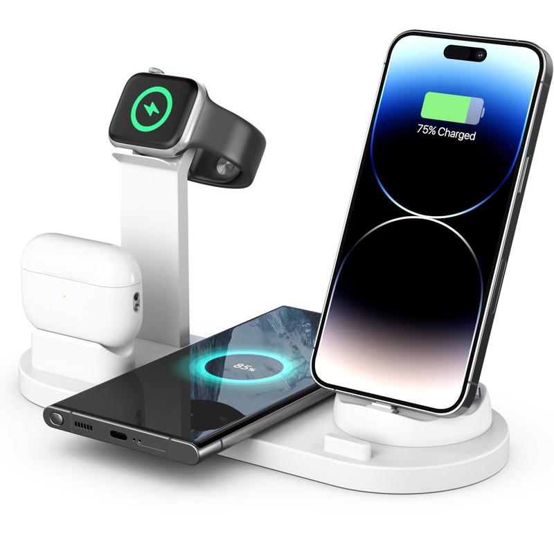 15W Wireless Charging Station, Foldable Charger Stand, Multifunctional Charging Station for iPhone & Samsung & Apple Watch & AirPods