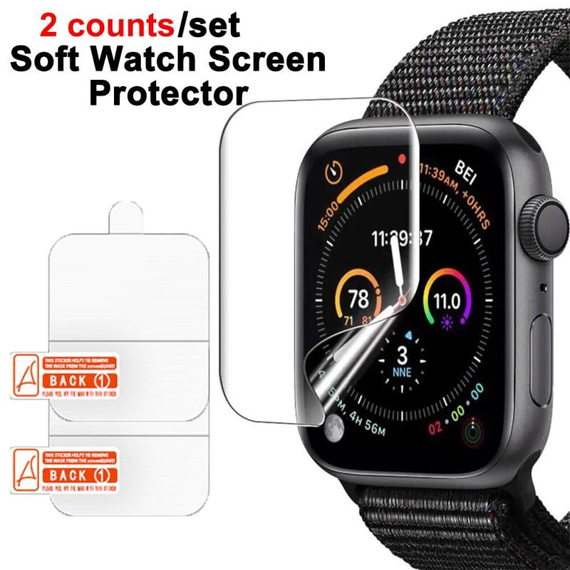 HD Soft Hydrogel Watch Screen Film, 2 Counts Watch Screen Protective Protector, Watch Screen Protector for Apple Watch 8 7 6 SE 5 4 3