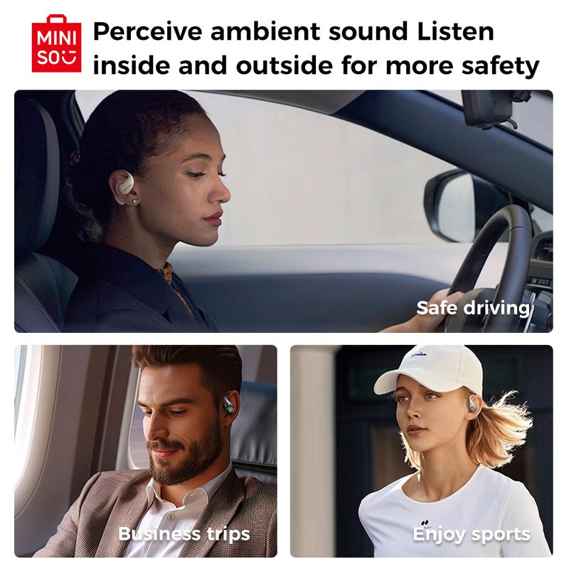 MINISO M95 AI Headphones Translation Earbuds True Wireless Open Earbuds Bluetooth 5.4 IPX5 Waterproof 48Hours Play time OWS Headphones Immersive Premium Sound Long Distance Connection Headset Headphones Built-in Microphone Earbuds