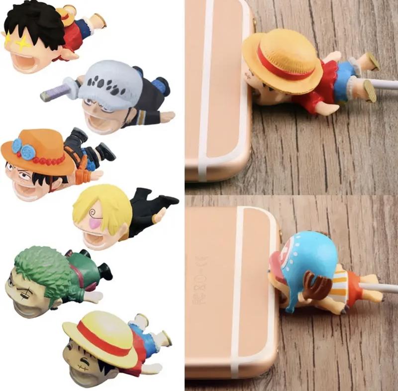 One Piece Anime Kawaii Cable Bite Protector for iPhone USB Cable Organizer Winder Luffy Zoro Toys