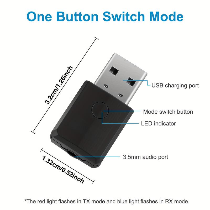 USB Wireless Audio Adapter, Mini Wireless Transmitter Receiver, Wireless Audio Adapter with 3.5mm AUX for Car Headphones PC TV Home Stereo, No Driver Required