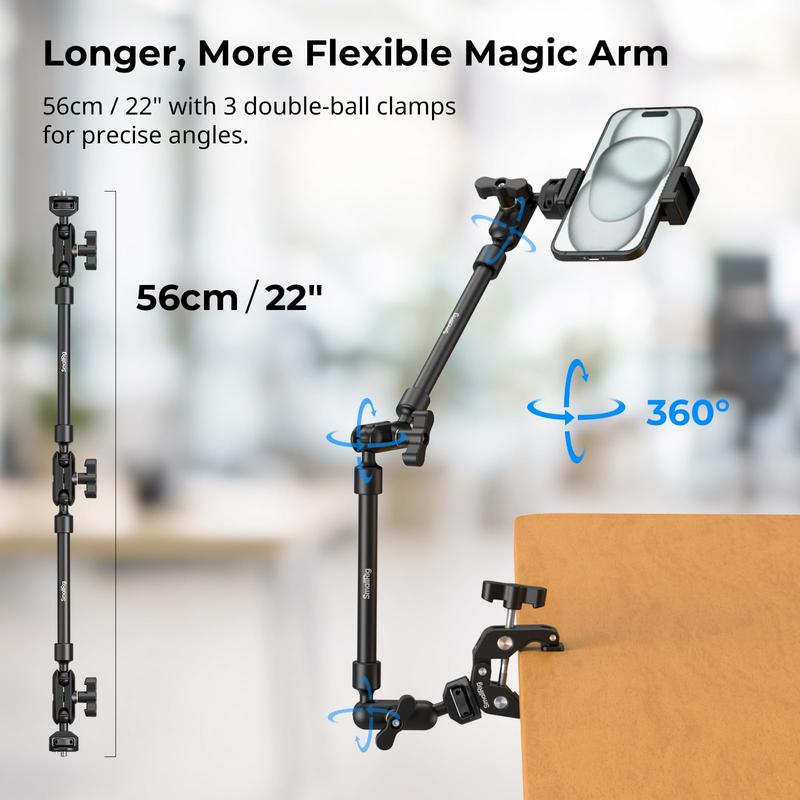 [Holiday Deal] SmallRig Magic Arm w Clamp, Overhead Phone Mount, Flexible Desk Camera Mount & Clamp, Articulating Friction Boom Arm w Thread Adapter, for Light, Webcam, Mic, Action Camera  Christmas gifts Black Friday Cyber Monday