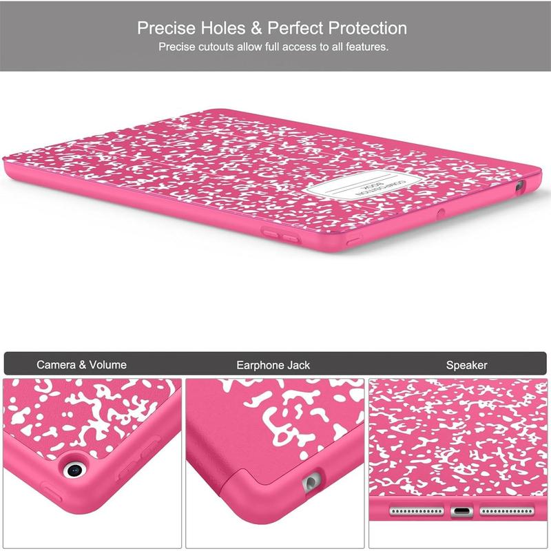 for iPad 10.2 Case with Pencil Holder for iPad 9th Generation 2021 8th Gen 2020 7th Gen 2019-Premium Shockproof Case with Soft TPU Back Cover & Auto Sleep Wake for iPad 10.2 Inch,Book Hot Pink