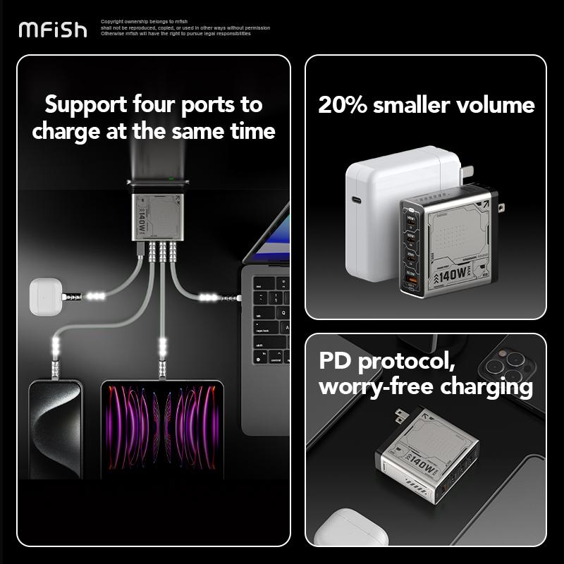 MFish 140W Charging Station GaN charger four-port flash charger original foldable travel universal Plug fast wall