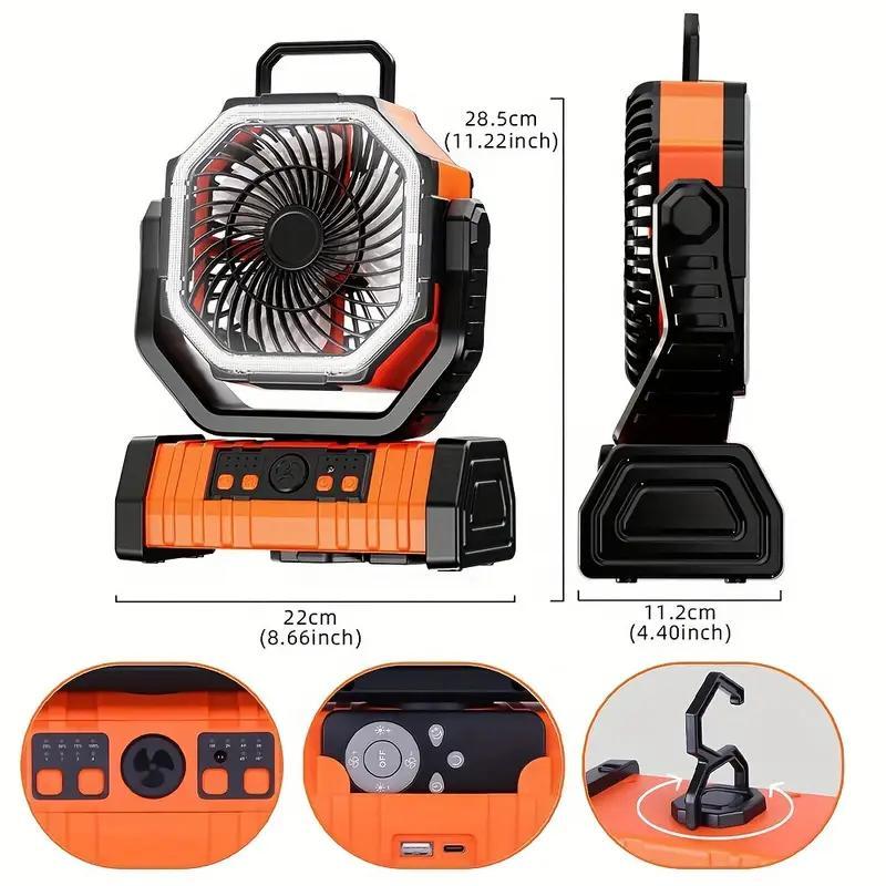 Portable Rechargeable Camping Fan, 1 Count USB Charging 3-level Brightness LED Fan with Remote Control, Quiet & Strong Wind Fan for Tents, Picnics and Travel