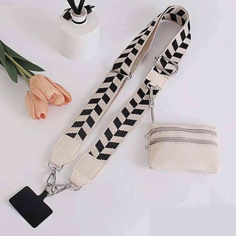 Phone Strap with Zippered Pouch, Clip and Go Strap for Phone with Wallet Crossbody, Cross Body Phone String with Zipper Wallet Pouch, Adjustable Phone Strap Crossbody