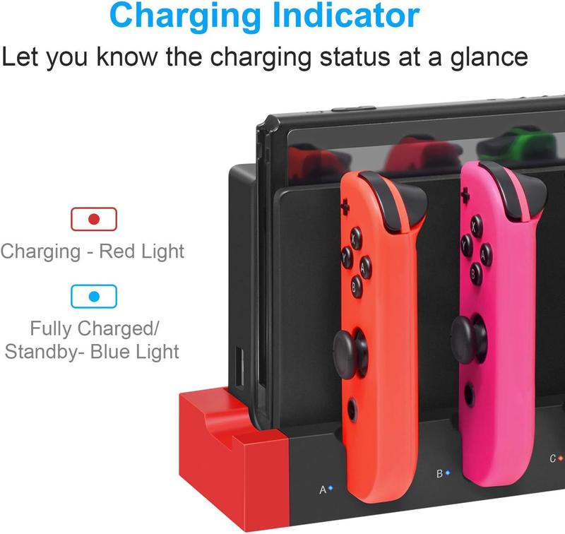 Upgraded Charging Dock Station for Switch Switch OLED, Charges Up to 4 Switch Controllers and Switch Console with LED Indication Security Protection, Compatible with Switch Switch OLED, Gaming Organizer Charger Storage Accessories for Switch Switch OLED