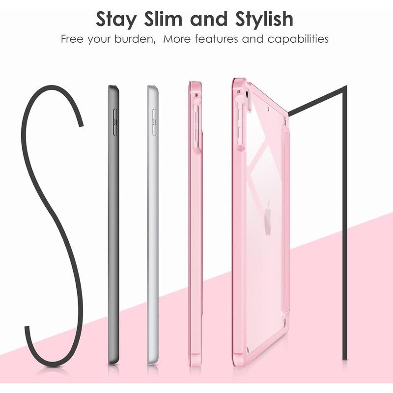 for iPad 6th   5th generation 9.7 inch case (2018 2017), iPad Air 2  1 (2014 2013) case, clear back, Smart Cover [built-in pencil holder, auto Sleep Wake] -pink